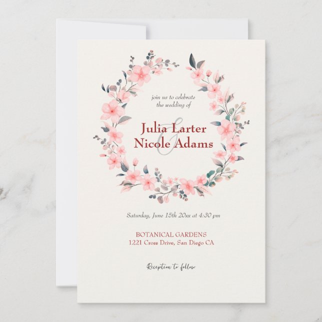 Invitation Cerisier Rose Fleurit Mariage Pluie Florale (Devant)
