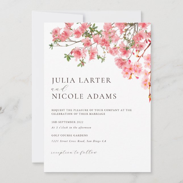 Invitation Cerisier Rose Fleurs Florales Mariage (Devant)