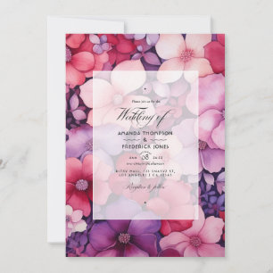 Invitation Cerisier rouge et Mariage de automne floral mauve 