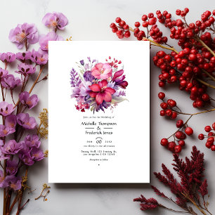 Invitation Cerisier rouge et Mariage de automne floral mauve