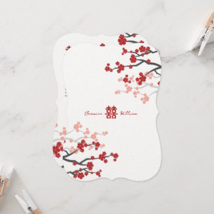 Invitation Cerisiers en fleurs rouges et double Xi pour un ma