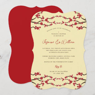 Invitation Cerisiers Fleurs Rouges Sakura Fête de Mariage Asi