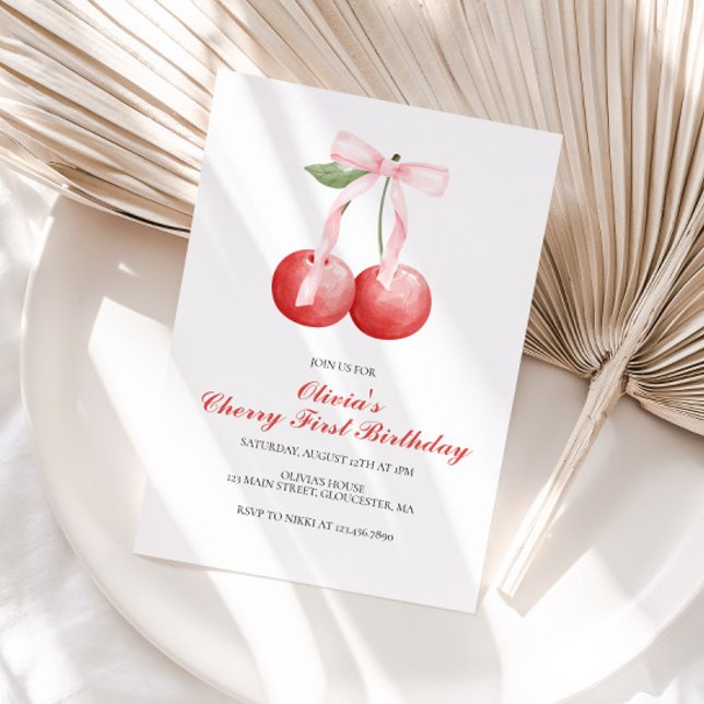 Invitation Cerry Pink Bow préppy premier anniversaire (Créateur téléchargé)