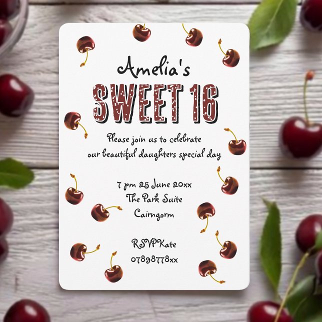 Invitation Cerry Sweet 16 Soirée personnalisée (Be the cherry on top with these sweet 16 party invites🍒)
