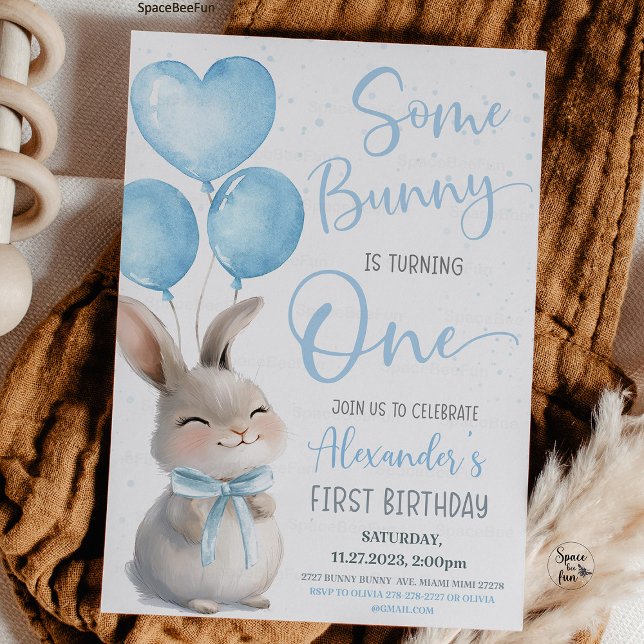 Invitation Certain Lapin est un 1er anniversaire de Lapin à l (Some Bunny is One, 1st Birthday Invitation, Bow Bunny Birthday, Bunny Theme Party, First Birthday Gi)