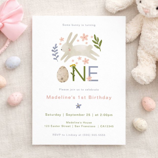 Invitation Certains Bunny Est Une Fille Aquarelle 1er Anniver (Créateur téléchargé)