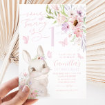 Invitation Certains Lapins Est 1 Fille 1er Anniversaire Papil<br><div class="desc">Un Lapin Est 1 ! - Une mignonne invitation de 1er anniversaire sur le thème du lapin pour vos petites filles fête de premier anniversaire. Notre design comprend du lapin aquarelle, des fleurs, une police de caractères élégante et des papillons roses, ce qui en fait le plus beau thème de...</div>