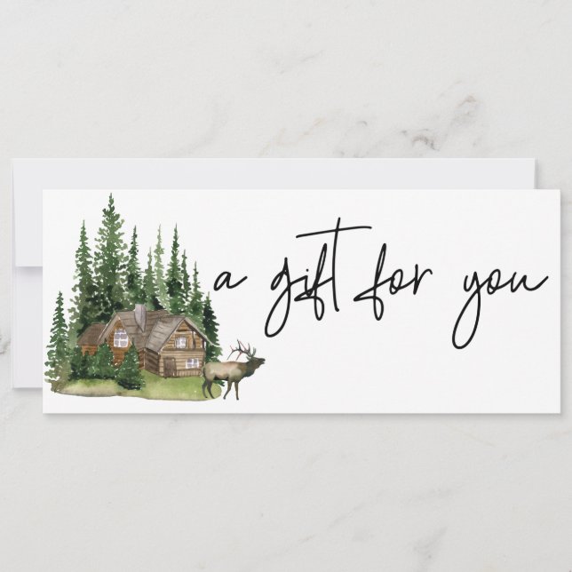 Invitation Certificat Cadeau Aquarelle Cabine Lodge Forêt (Devant)