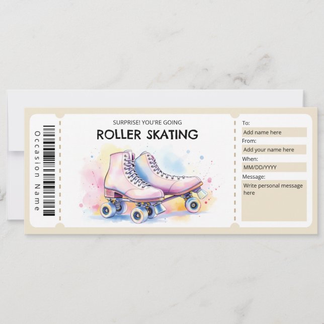 Invitation Certificat Cadeau Billet de Patin à Roulettes (Devant)