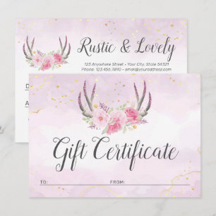 Invitation Certificat cadeau Blush Pink Or Antlers Chic Card