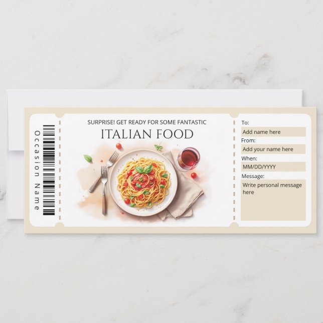 Invitation Certificat Cadeau Cuisine Italienne (Devant)