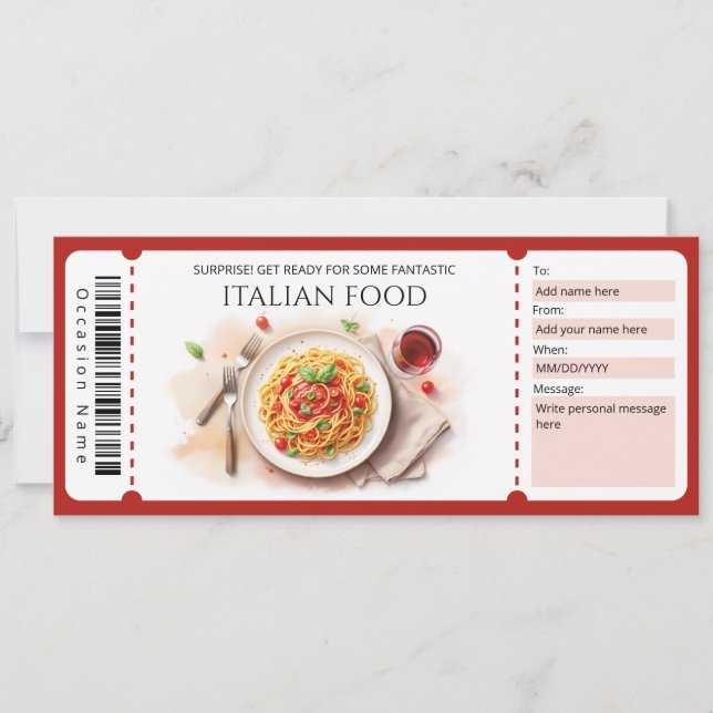 Invitation Certificat Cadeau Cuisine Italienne (Devant)