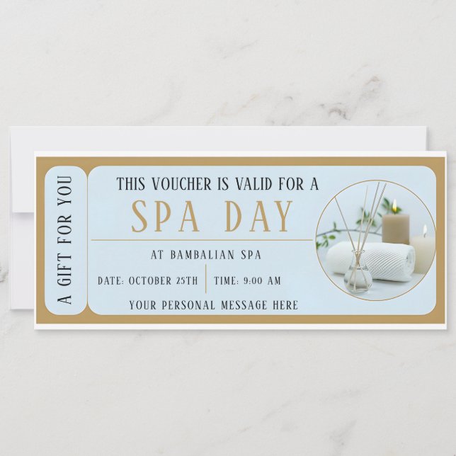Invitation Certificat cadeau de bon de jour Spa personnalisé (Devant)