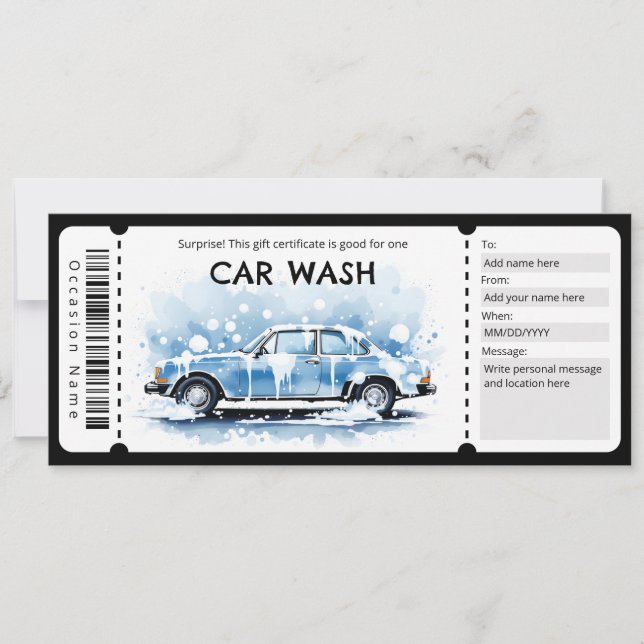 Invitation Certificat Cadeau de Lavage de Voiture (Devant)