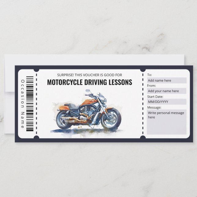 Invitation Certificat cadeau de leçons de conduite de moto (Devant)