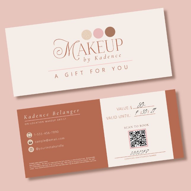 Invitation Certificat Cadeau de Maquilleur Professionnel Mode (Front & Back View)