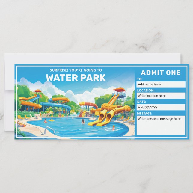 Invitation Certificat cadeau de parc aquatique, billet d'entr (Devant)