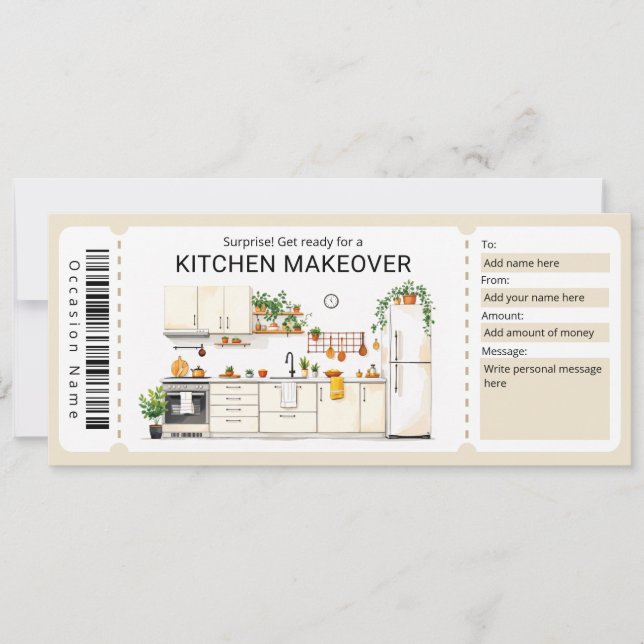 Invitation Certificat-cadeau de rénovation de cuisine  (Devant)