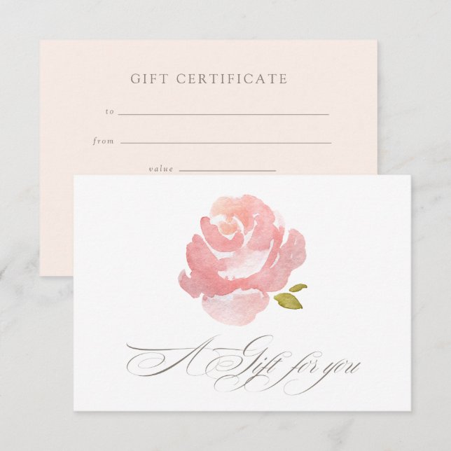 Invitation Certificat-cadeau de rose rose blush aquarelle chi (Devant / Derrière)
