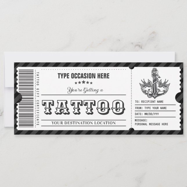 Invitation Certificat cadeau de tatouage personnalisable (Devant)