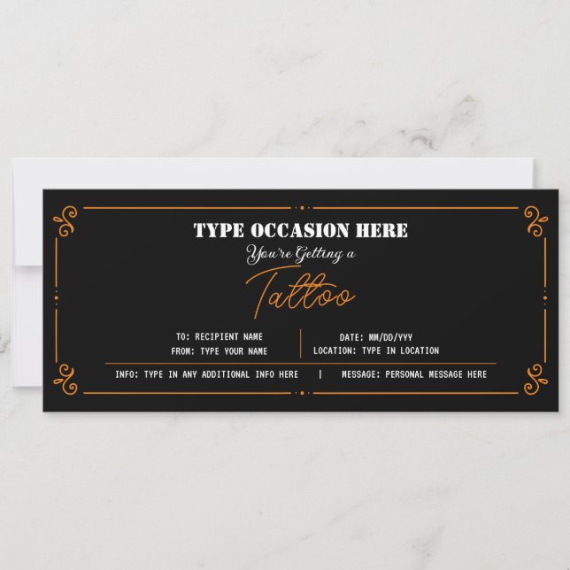 Invitation Certificat cadeau de tatouage personnel (Devant)