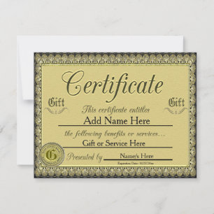 Invitation Certificat cadeau d'or personnalisé pour les invit