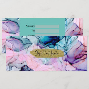 Invitation Certificat Cadeau Encre Ethéré Turquoise Rose Viol