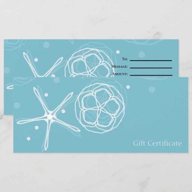 Invitation Certificat Cadeau Étoile de Mer Perle Élégante Tur (Devant / Derrière)