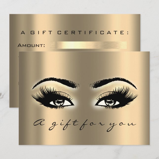Invitation Certificat cadeau Gold Lashes Beauty Maquillage (Devant / Derrière)
