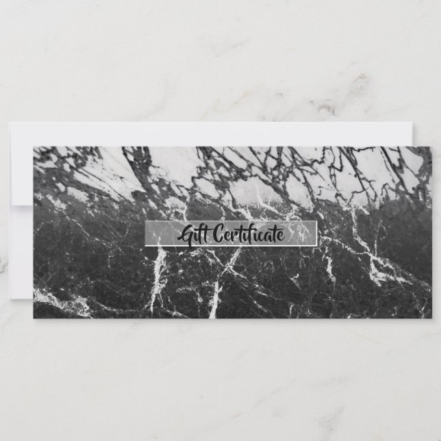 Invitation Certificat-cadeau Marbre Noir & Blanc Moderne Glam (Devant)