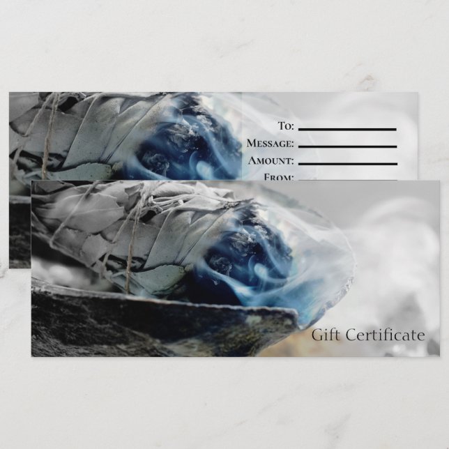 Invitation Certificat Cadeau Métaphysique Fumée de Sauge Brûl (Devant / Derrière)