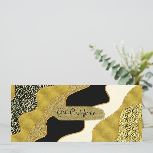 Invitation Certificat Cadeau Moderne en Or Vague Abstraite Do (Debout devant)