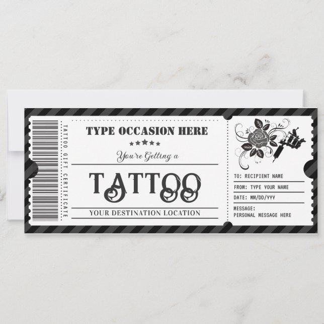 Invitation Certificat cadeau personnalisé Tattoo (Devant)