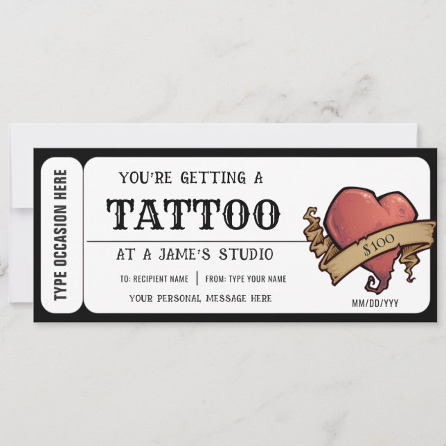 Invitation Certificat cadeau pour tatouage personnalisé en fo (Devant)