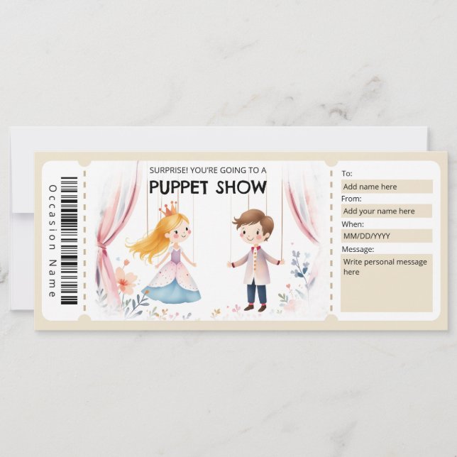 Invitation Certificat-cadeau pour un spectacle de marionnette (Devant)