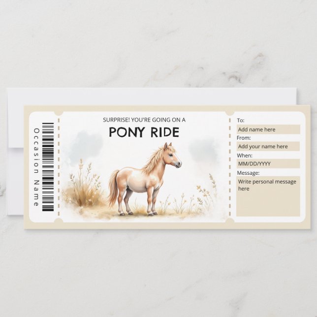 Invitation Certificat Cadeau pour une Promenade à Poney (Devant)