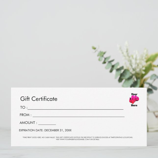 Invitation Certificat Cadeau Professionnel Simple avec Logo P (Debout devant)