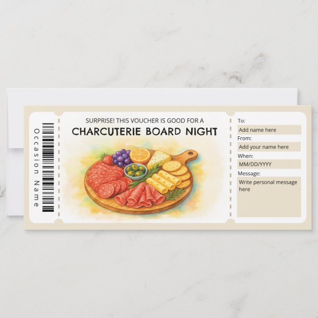 Invitation Certificat Cadeau Soirée Planche de Charcuterie (Devant)