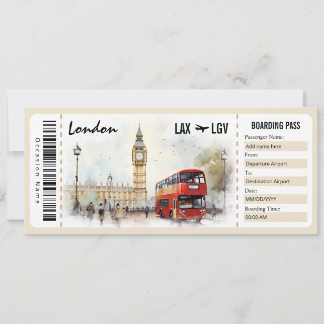 Invitation Certificat cadeau Surprise London Boarding Pass (Devant)