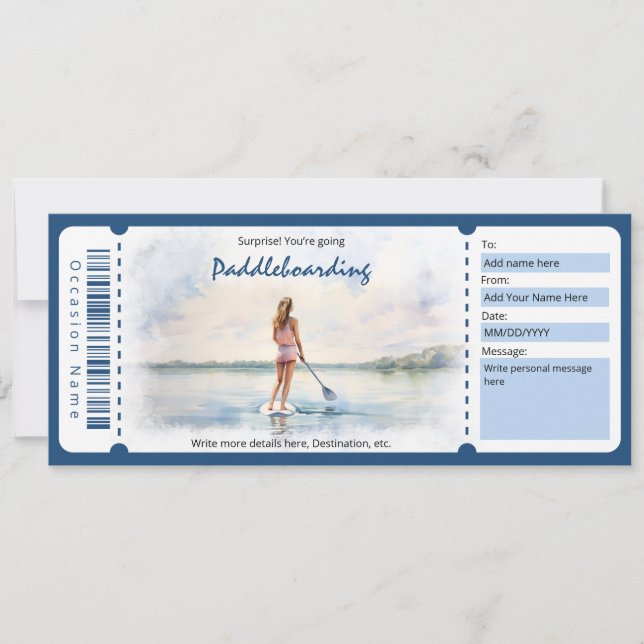 Invitation Certificat cadeau surprise Paddleboard pour femme (Devant)