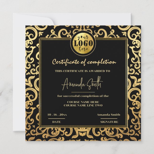 Invitation Certificat d'achèvement d'or de luxe (Devant)