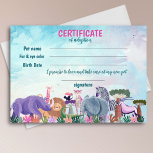 Invitation Certificat d'adoption d'animal pour l'anniversaire