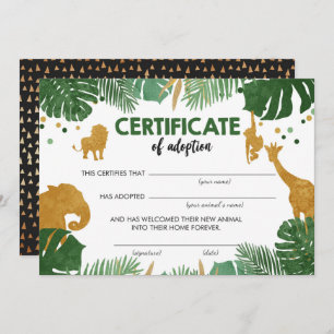 Invitation Certificat d'adoption d'animaux sauvages Safari An