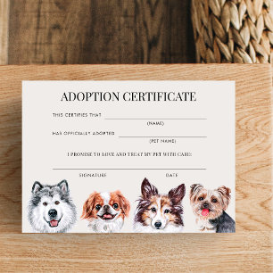 Invitation Certificat d'adoption de chien élégant aquarelle