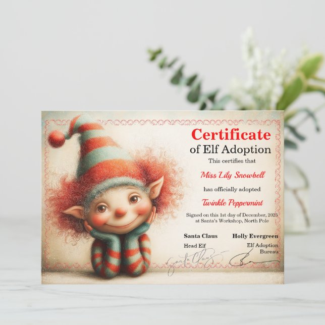Invitation Certificat d'adoption officiel de lutin du Pôle No (Debout devant)