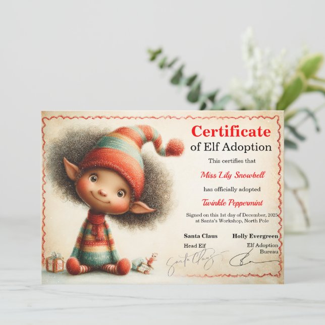 Invitation Certificat d'adoption officiel de lutin du Pôle No (Debout devant)