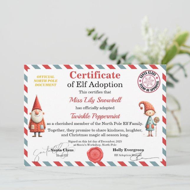 Invitation Certificat d'adoption officiel de lutin du Pôle No (Debout devant)