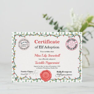 Invitation Certificat d'adoption officiel de lutin du Pôle No