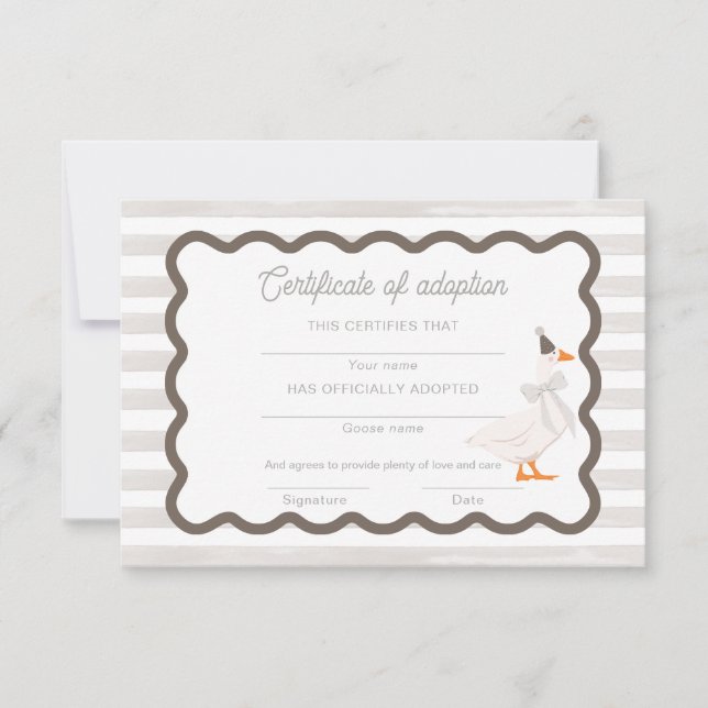 Invitation Certificat d'adoption pour le 1er anniversaire de  (Devant)