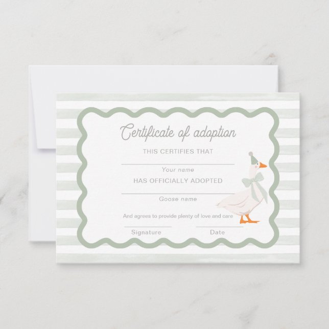 Invitation Certificat d'adoption pour le 1er anniversaire de  (Devant)